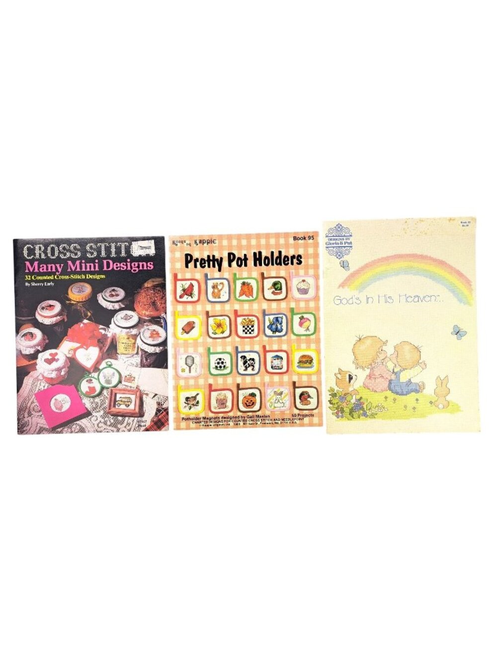 Vintage Cross-Stitch Pattern Books Lot Of 3 Mini Designs Pot Holders God Heaven